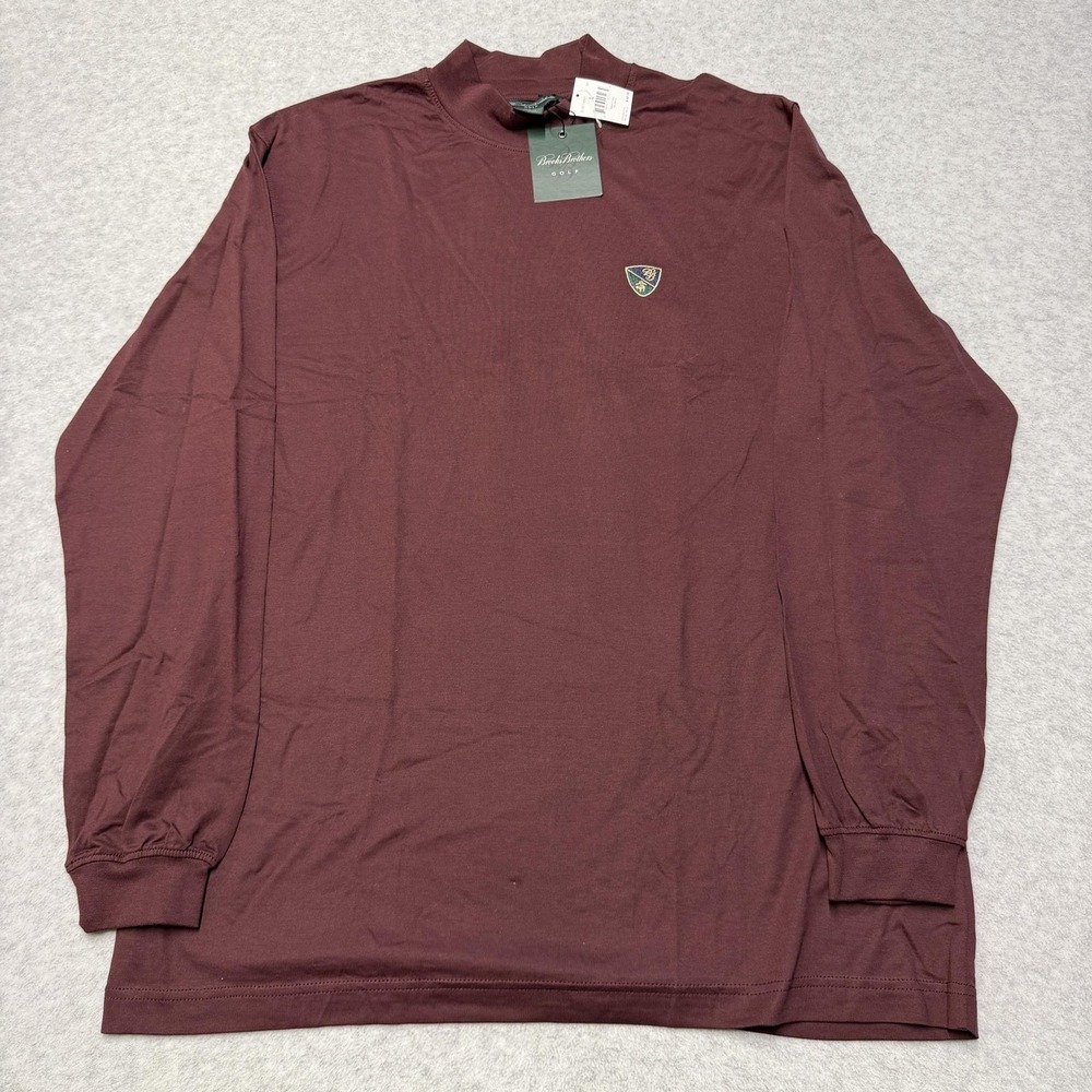 Brooks Brothers Golf Shirt Mens Large Red Mock Neck Long Sleeve Pima Cotton
